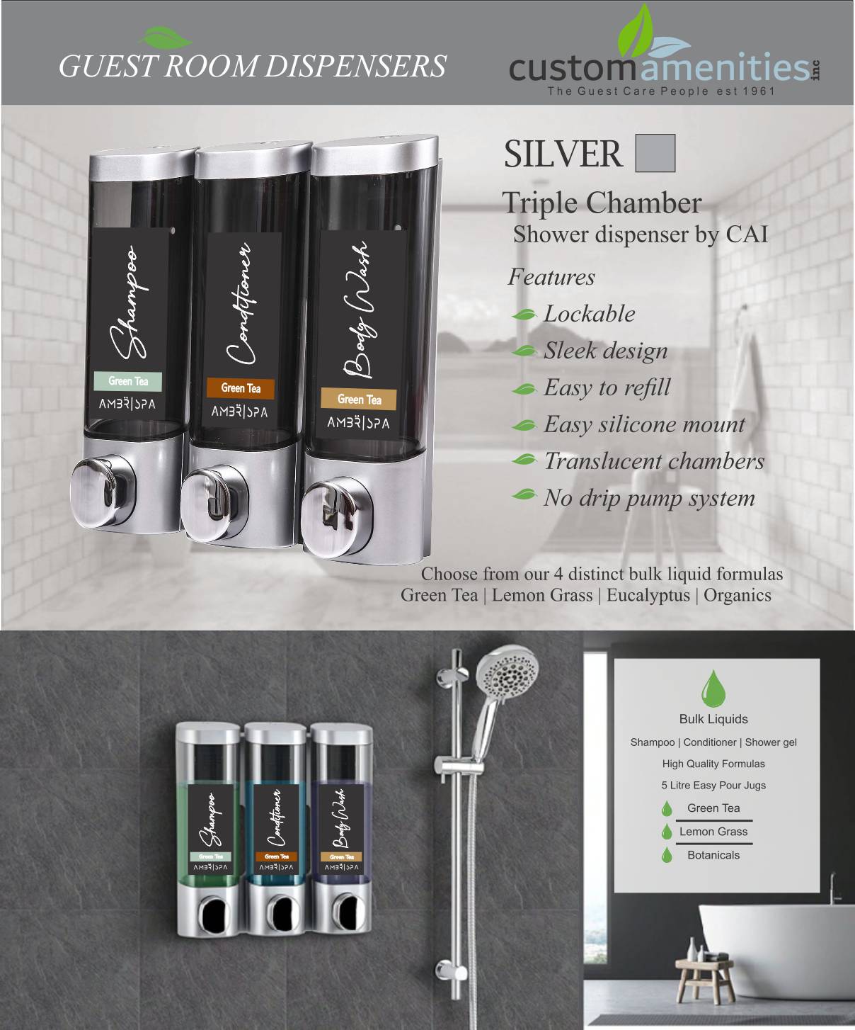 Hotel soap shampoo dispenser (SILVER / CHROME) ECO Sciences