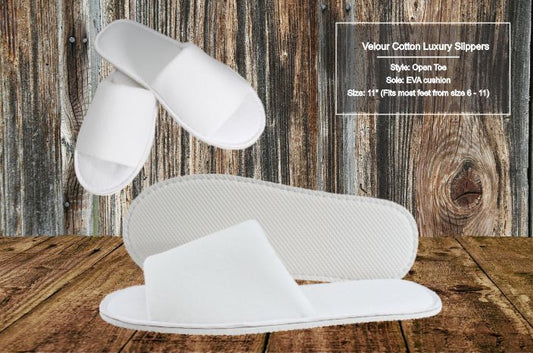 Guest Slippers White Velour Open Toe 10 Per Case Only $2.95 each